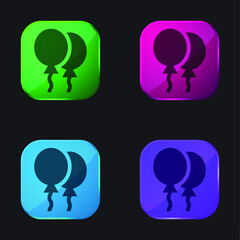 Balloons four color glass button icon