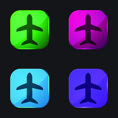 Airplane Black Shape four color glass button icon