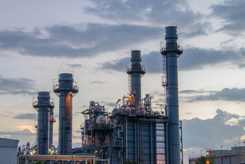 Natural Gas Combined Cycle Power Plant ,Gas turbine electrical power plant with in Twilight power for factory energy concept.