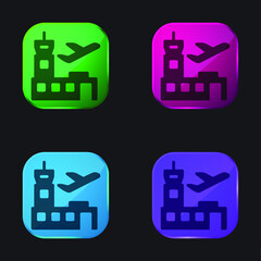 Airport four color glass button icon