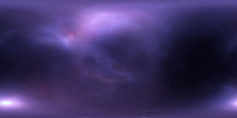 Naklejka na ściany i meble 360 degree interstellar cloud of dust and gas. Space background with nebula and stars. Glowing nebula, equirectangular projection, environment map. HDRI spherical panorama
