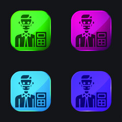 Accountant four color glass button icon