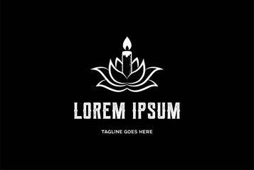 Vintage Lotus Flower with Candle Light for Spa Yoga Meditation Wellness Logo Design Vector
