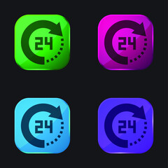 24 Hours four color glass button icon