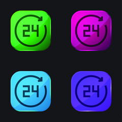 24 Hours four color glass button icon