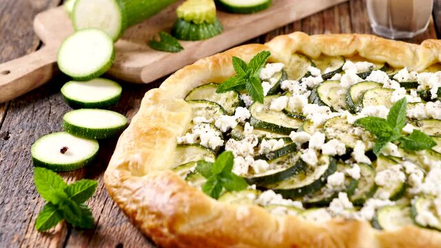 courgette, cheese and mint quiche