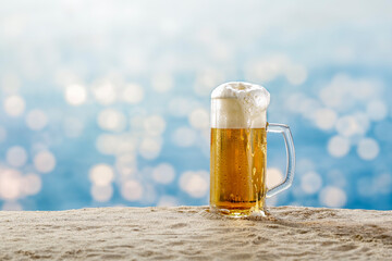 Cold beer on the seashore beach on a summer holiday day 
