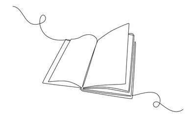 Continuous one line drawing Opened book. Education study and knowledge library concept. Vector illustration © Olga Rai