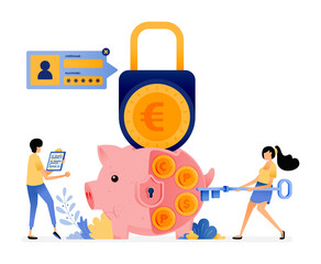 Vector Design of Security in saving personally. protection for finance and banking system. piggy bank for saving. illustration Can be for websites, posters, banners, mobile apps, web, social media