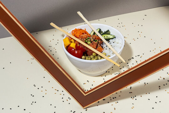 Bowl with poke behind frame