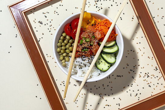 Bowl with poke behind frame