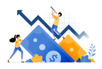 Vector Design of increase in financial investment. Positive feedback on secondary money market. folded money. illustration Can be for websites, posters, banners, mobile apps, web, social media, ads