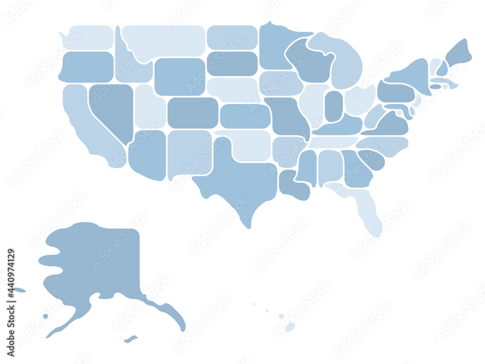 Poster simplified map of usa, united states of america. retro style. geometrical shapes of states with roun - Posters