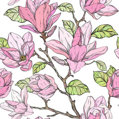 Beautiful pattern with magnolia flowers plants. - 440974127