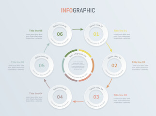 Vintage timeline infographic design vector. 6 steps, rounded workflow layout. Vector infographic timeline template.
