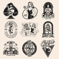 Casino and gambling vintage badges