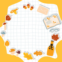 Autumn template with space for text. Vector illustration for advertising banners and posters. Cute cartoon style