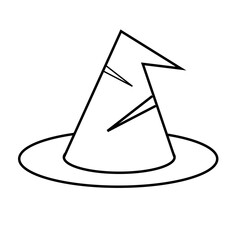 Witch magic hat thin line icon. Wizard black coniform cap