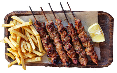souvlaki potatoes lemon meat roasted traditional in greece