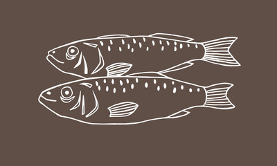 Vector image of fish on brown background