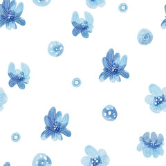 Seamless minimalist pattern watercolor painted blue flowers. Can be used for home decoration design, textile design, printing.