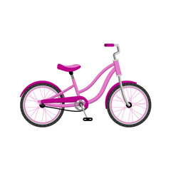Pink bike. Bicycle, two-wheeled bicycle icon. Vector flat isolated object on a white background.