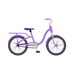Lilac bicycle. Bicycle, two-wheeled bicycle icon. Vector flat isolated object on a white background.