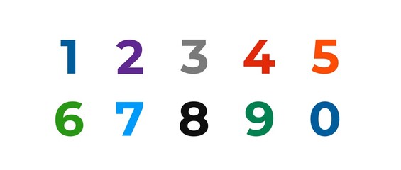 Numbers colourful on white background. Isolated vector. Doodle vector illustration.