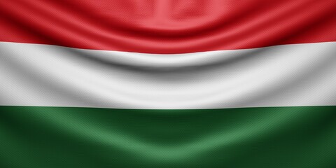Hanging wavy national flag of Hungary with texture. 3d render.