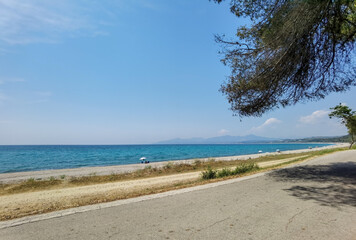 Fototapeta na wymiar mitikas beach tourist resort sea trees summer in preveza perfecture greece