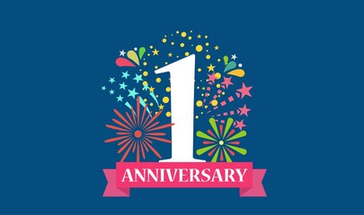 First Anniversary template for banner design. Wedding floral. Stock vector