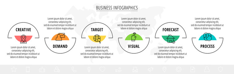 Business vector infographics with six line labels. Timeline visualization with 2 steps for diagram, flowchart, banner, presentations, web, content, levels, chart, graphic