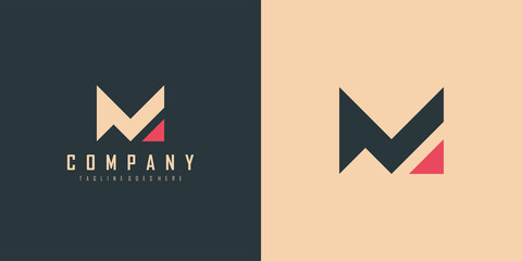 Abstract Initial Letter V and M Linked Logo. Blue and Red Geometric Shape Cutout Style isolated on Double Background. Usable for Business and Branding Logos. Flat Vector Logo Design Template Element.