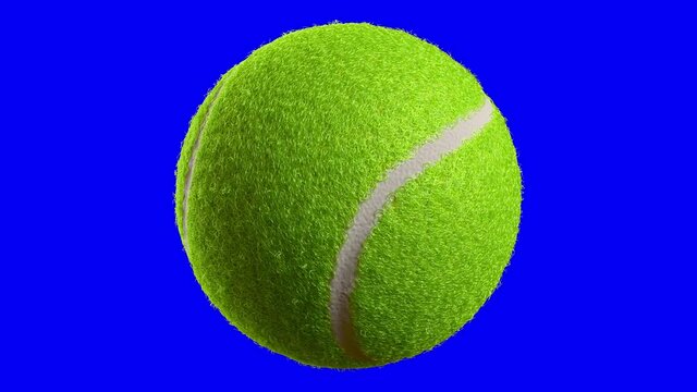 Tennis ball rolling looping video with no logo or text. Isolated on blue background. Tennis ball rolling with alpha channel 3d 4K