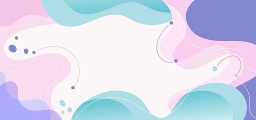 Modern background with fluid shape pink, purple, green pastel color and hand draw line on white background flat minimal design.