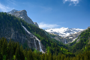 idyllic waterfalls in Lauenenvalley, Bernese Alps, Switzerland