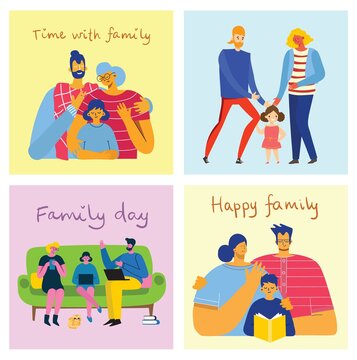 I love my family. Cute vector illustration with mother, father, daughter.