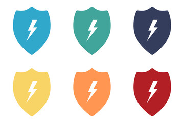 Shield and lightning icons set. Web design. Vector illustration.