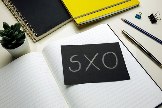 SXO (Search Experience Optimization) written on card on open notebook
