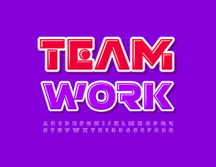 Vector Colorful Logo Team Work. Stylish Trendy Font. Bright Alphabet Letters and Numbers. 