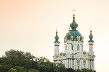 Fototapeta na wymiar St. Andrew's church in Kyiv, orthodox christian church, Rastrelli sacred architecture 