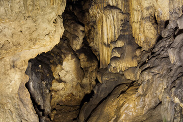 stalactites and stalagmites in large underground Cave, Beredine, Croatia