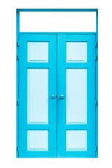The large entrance door blue solid wood isolated on a white background
