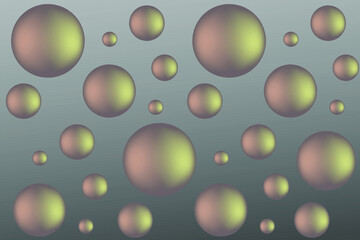 Matt bronze 3d pearl bubbles vector illustration with reflected lights. Set of dark round shape pearls gem, smooth and soft.
