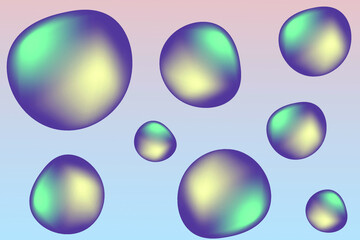 Matt 3d pearl gems, dark frosted abstract shape vector illustration with blue and silver patch of reflected light. Set of round shape pearl bubble, smooth and soft.