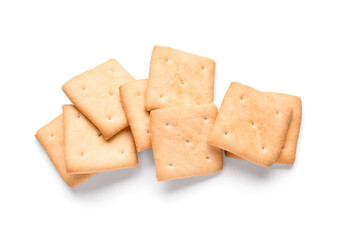 Tasty crackers on white background