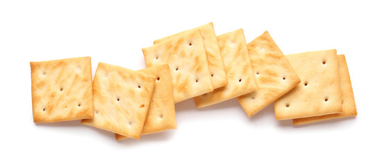 Tasty crackers on white background