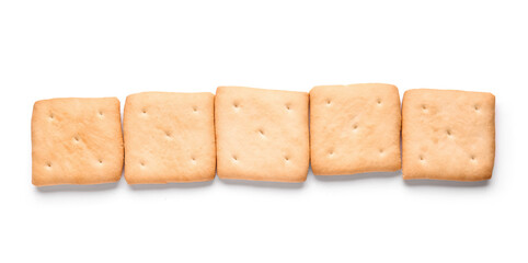 Tasty crackers on white background