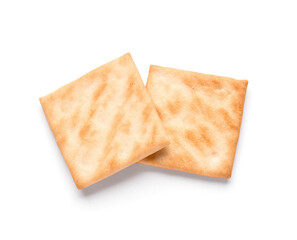 Tasty crackers on white background