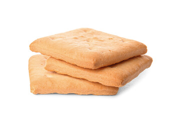 Tasty crackers on white background